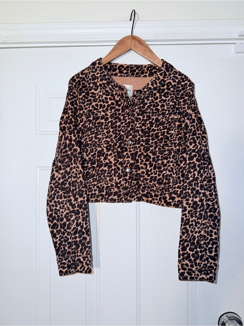 Maeve‎ Anthropologie Cropped Leopard Print Denim Jacket Medium